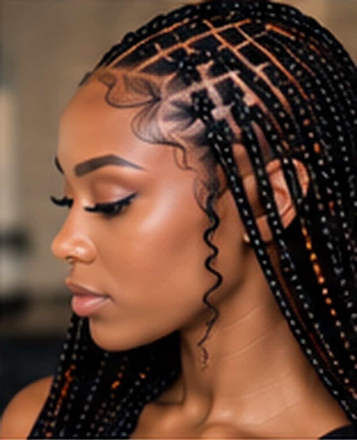 Medium knotless braids, side view