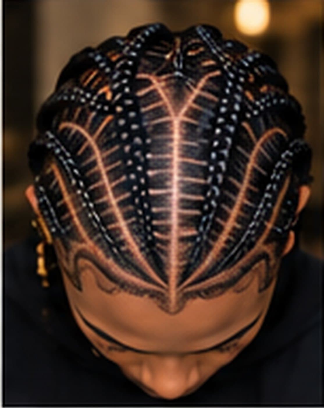 Classic box braids, parting pattern from above