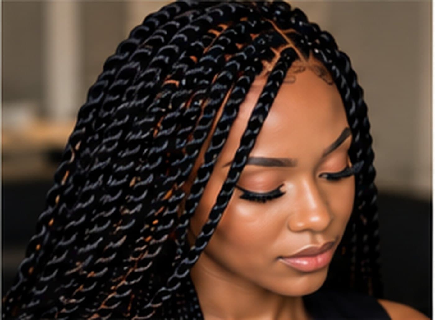 Senegalese twists, long, side profile